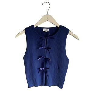 Lelis Collection Cobalt Blue Sleeveless Coquette Bow Ribbed Tank Top size Medium